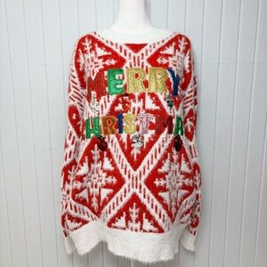 HOLIDAY TIME Red "Merry Christmas"‎ Christmas Ugly Sweater Size L NEW